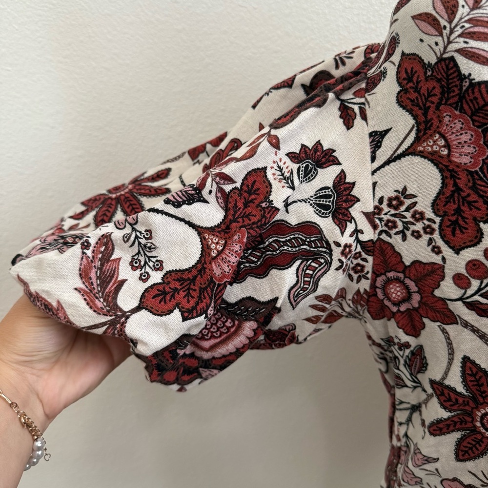 JOIE Boho Bubbled Sleeves Button Down Blouse (A1) - Picture 3 of 6